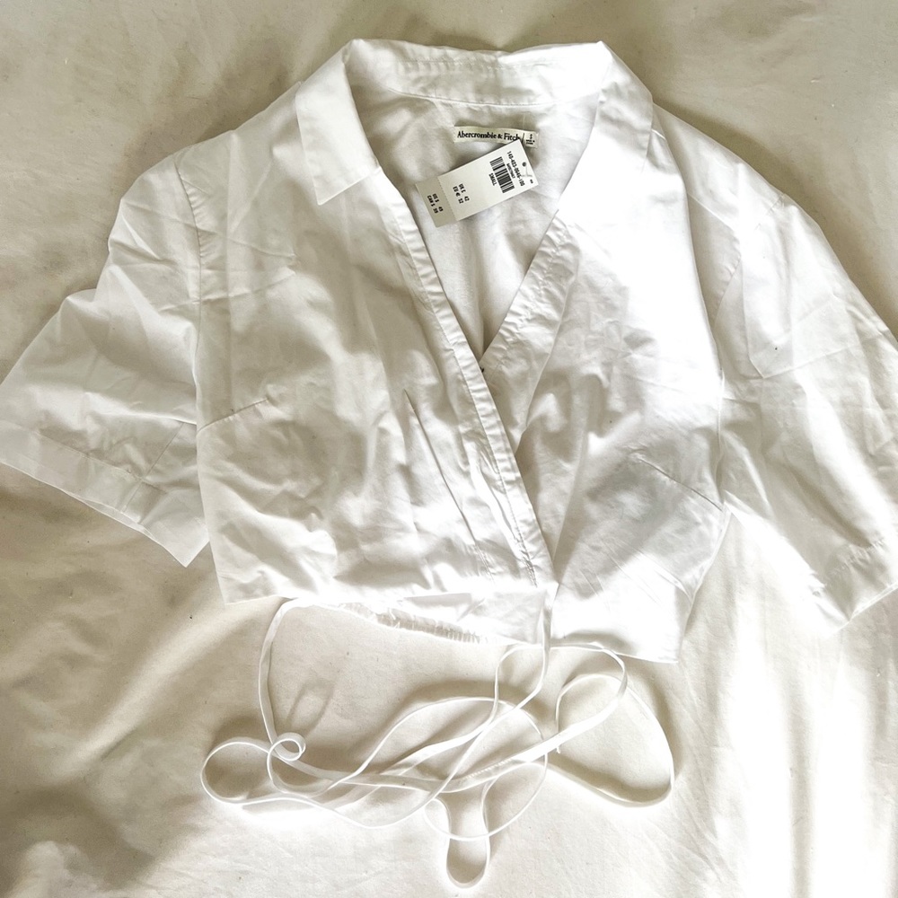 White collared cross-body crop top